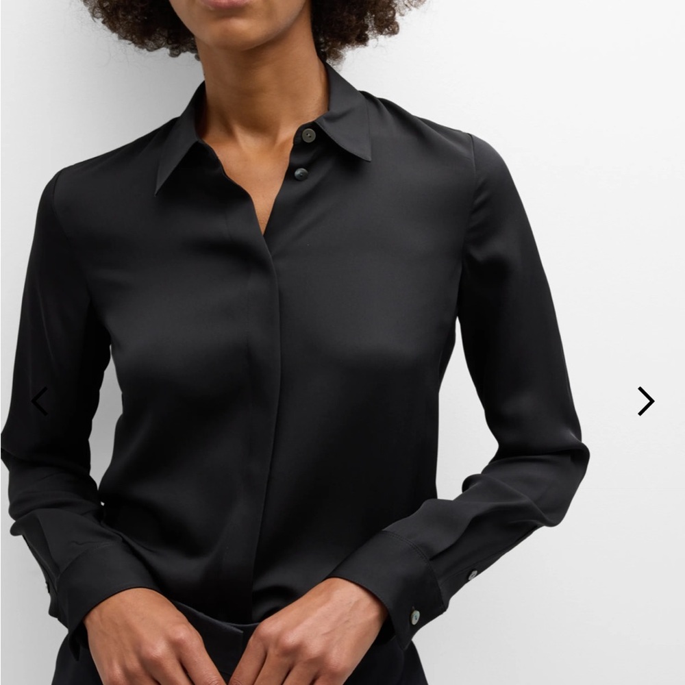 Theory Grey Gorgeous Silk Classic Fitted Collared Long Sleeve Blouse - S/M - Picture 11 of 16